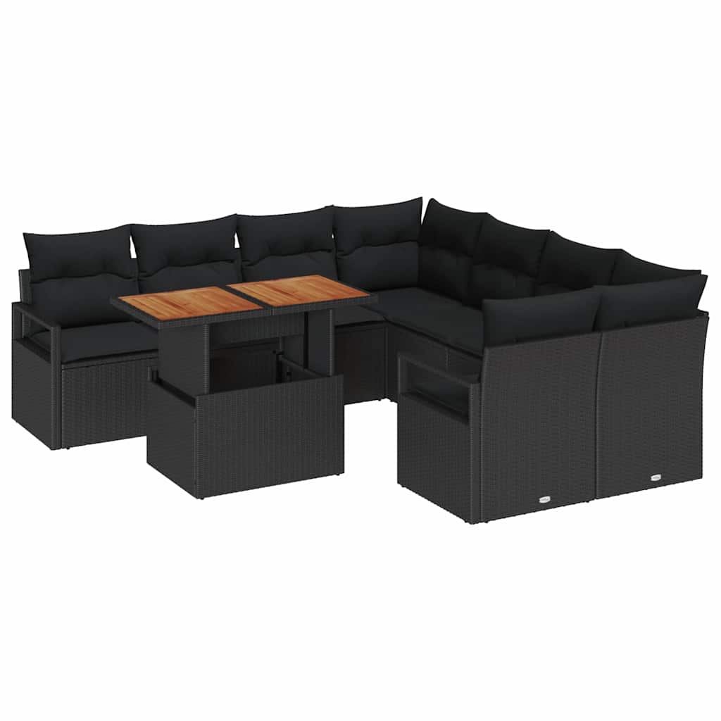 Garten-Sofa-Set mit Speicher 9 pcs Schwarz Poly Rattan